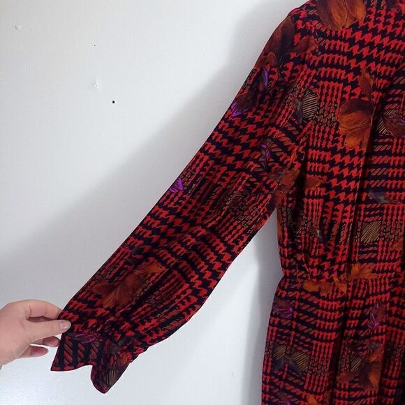 Vintage 100% Silk Anne Crimmins for Umi Collections Houndstooth + Florals Dress - Picture 4 of 16